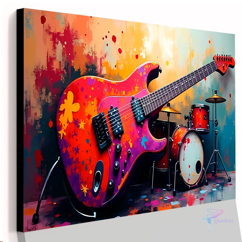 Quadro Decorativo Violão Colorido Bateria Música Casa Sala Quarto Parede Decoração