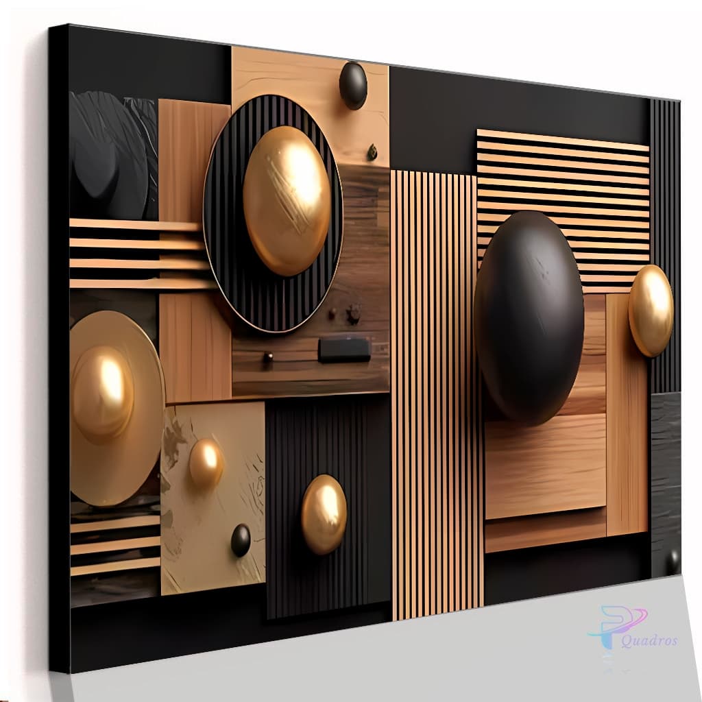 Quadro Decorativo Abstrato Marrom Circular Cobre E Ouro Preto Ripado Casa Sala Quarto Parede Decoração