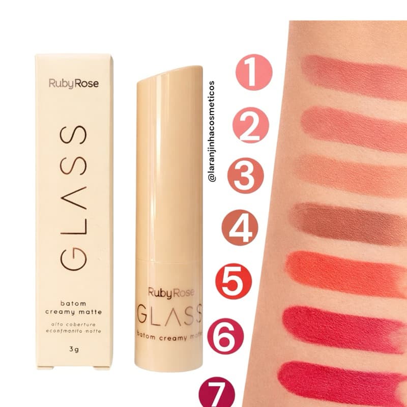 Batom Glass Creme Matte Ruby Rose 8 Cores
