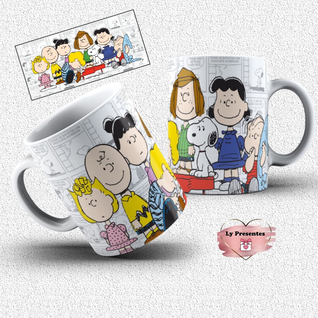 Caneca Snoopy Tirinha Personalizada Charlie Brown Linus Lucy Woodstock de Porcelana