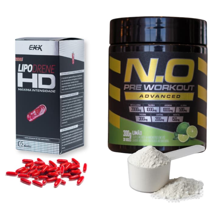 Kit Definição Lipodrene HD 60 Cápsulas + Pré Treino N.O Advanced | Energia e Foco