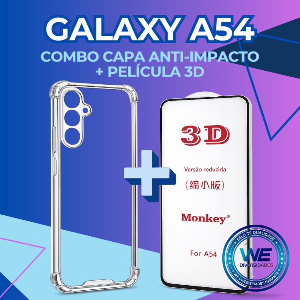 Samsung Galaxy A54 5G Combo Kit Película e Capinha Vidro 3D Capa Anti-Impacto