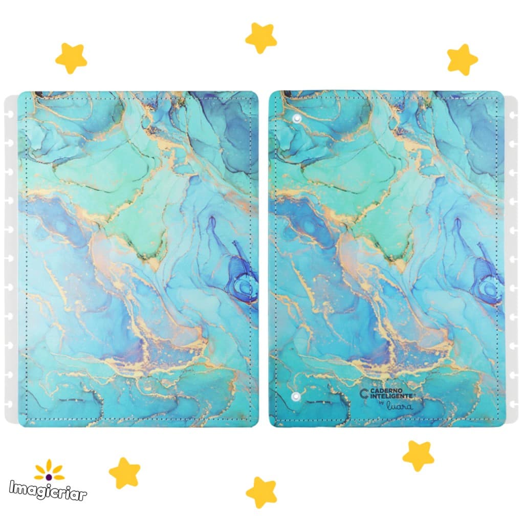 Capa e Contracapa Maldives by Luara para Caderno Inteligente | Tamanho A5, Médio ou Grande | Mármore Turquesa, Azul