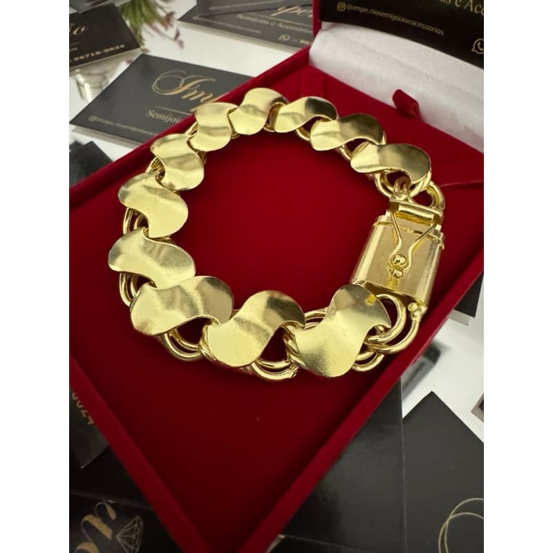 pulseira friso s 16 mm 23 cm moeda antiga cor idêntica a ouro fecho gaveta com trava antifurto