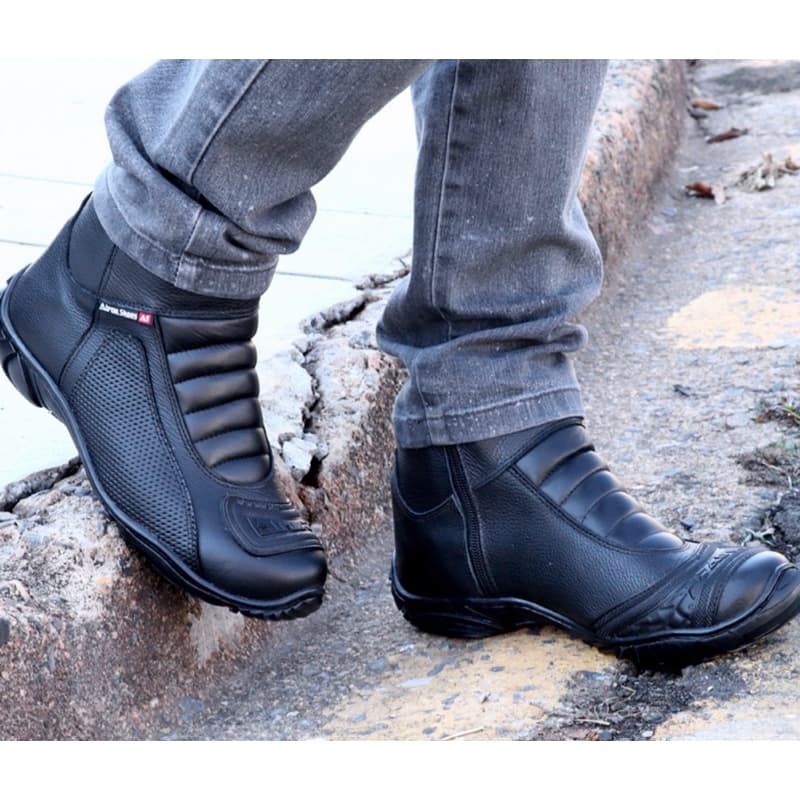 Bota Motociclista Luxo Preto Atron Shoes Couro Legítimo