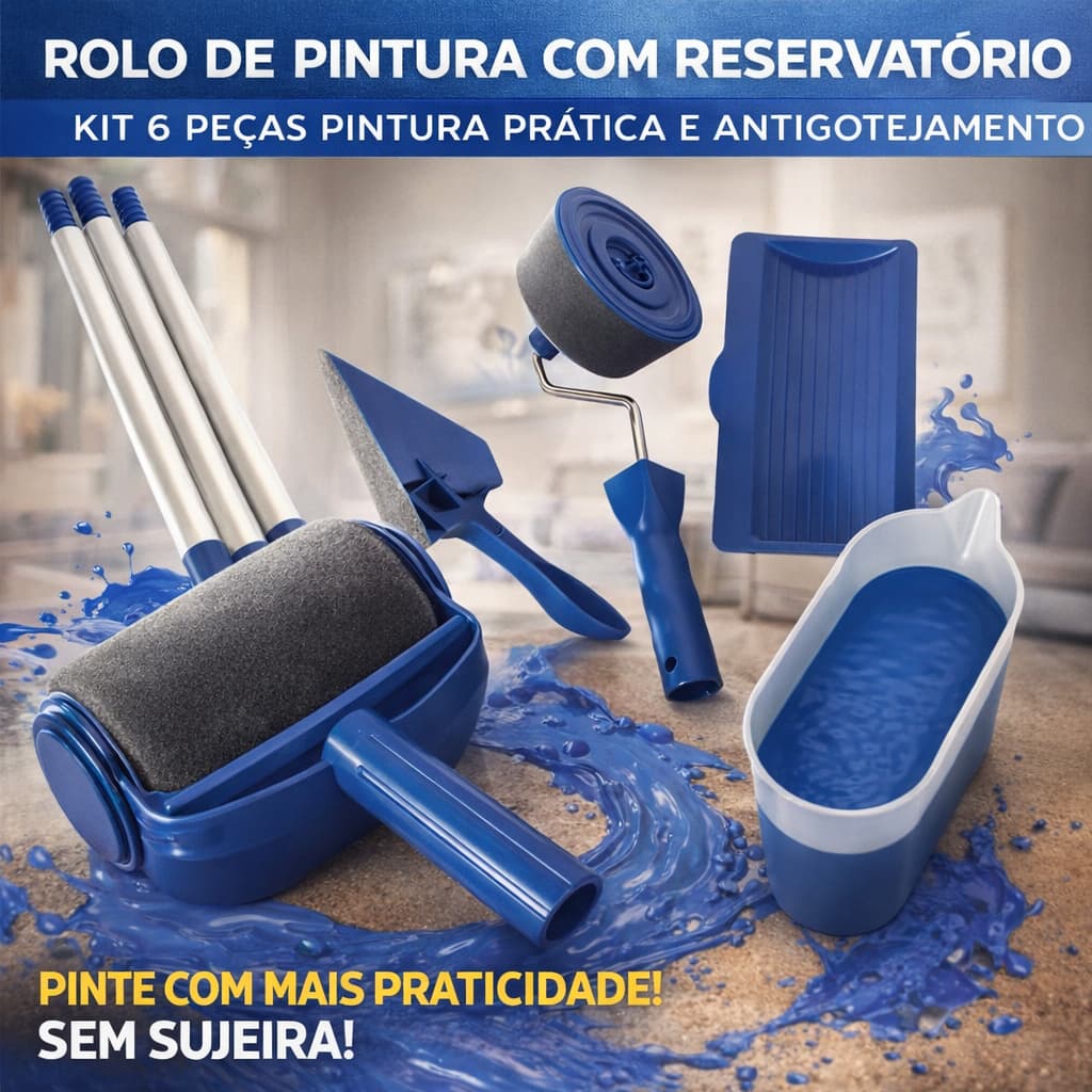 Rolo de Pintura com Reservatório Kit 6 Peças Pintura Prática e Antigotejamento
