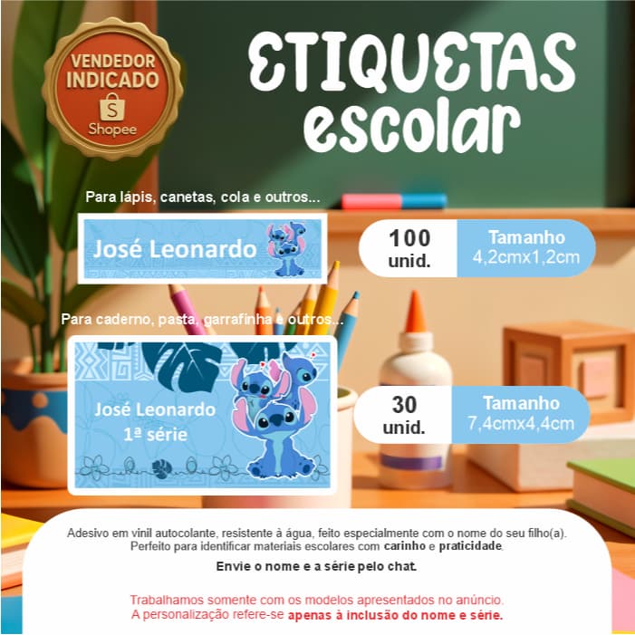 Etiqueta Escolar Personalizada-Kit com 130 Etiquetas Adesivas para Material Escolar | Volta às Aulas | Impressão Digital
