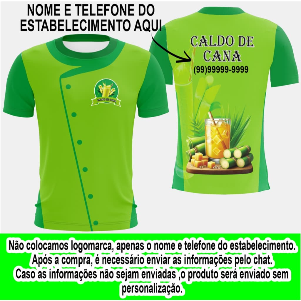 Camisa Camiseta Caldo de Cana Personalizada uniforme para trabalho