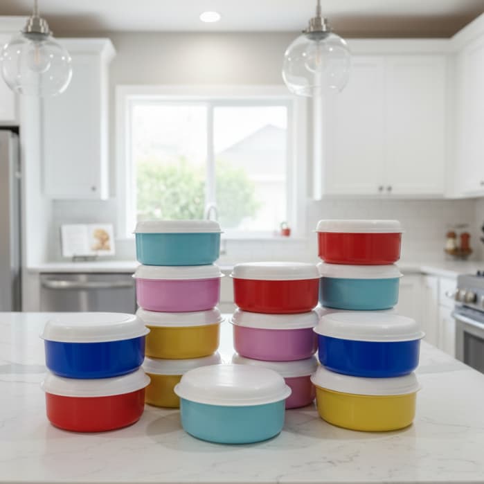 Kit Organizador de Cozinha Luxo: Jogo 3 Potes Redondos Rígidos tamanho Médio - Vasilhas Estilo Tapaware