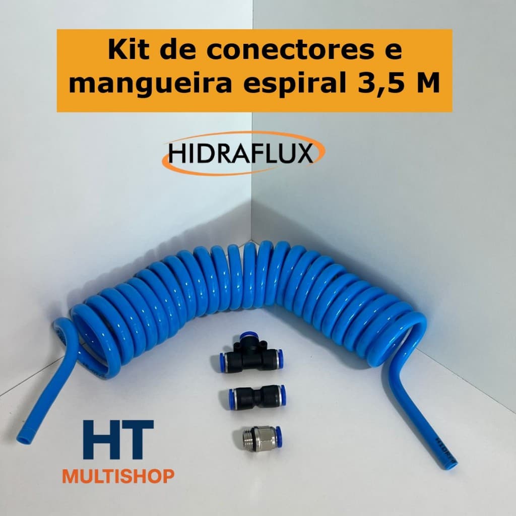 Kit de Conectores com Mangueira Espiral 3,5 m HIDRAFLUX para Ar Comprimido