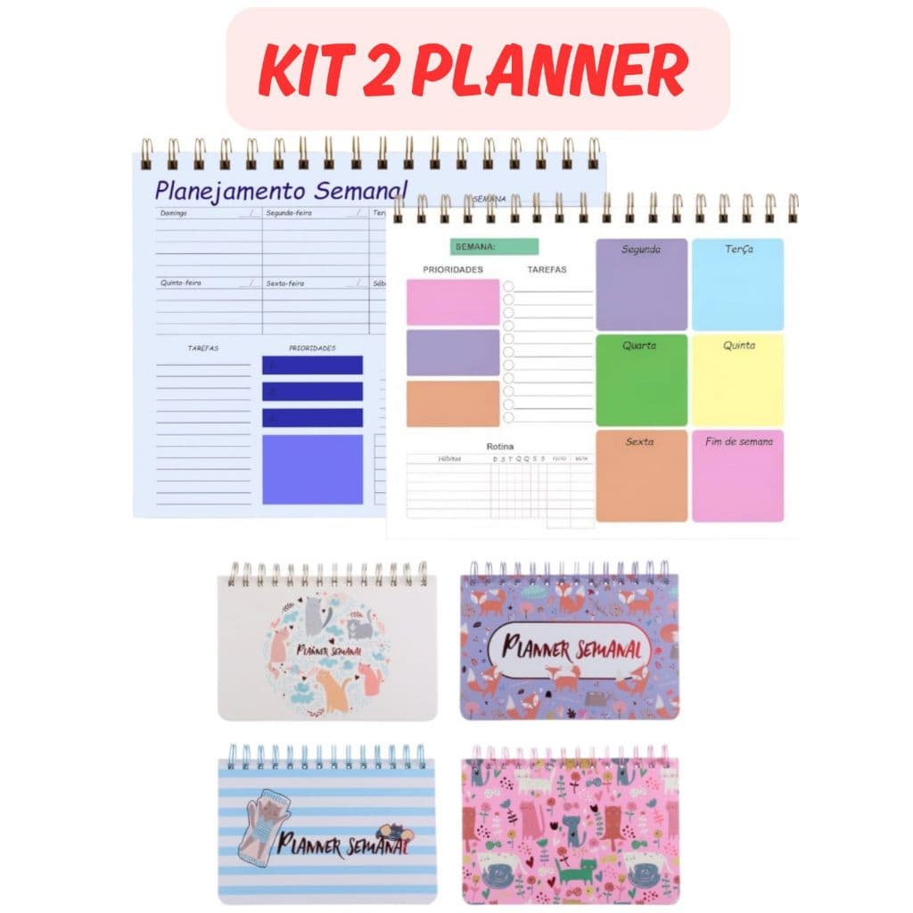 Kit 2 Planner Semanal Com 50 Folhas – Tamanho M / P   | Planejamento, Rotina e Organização