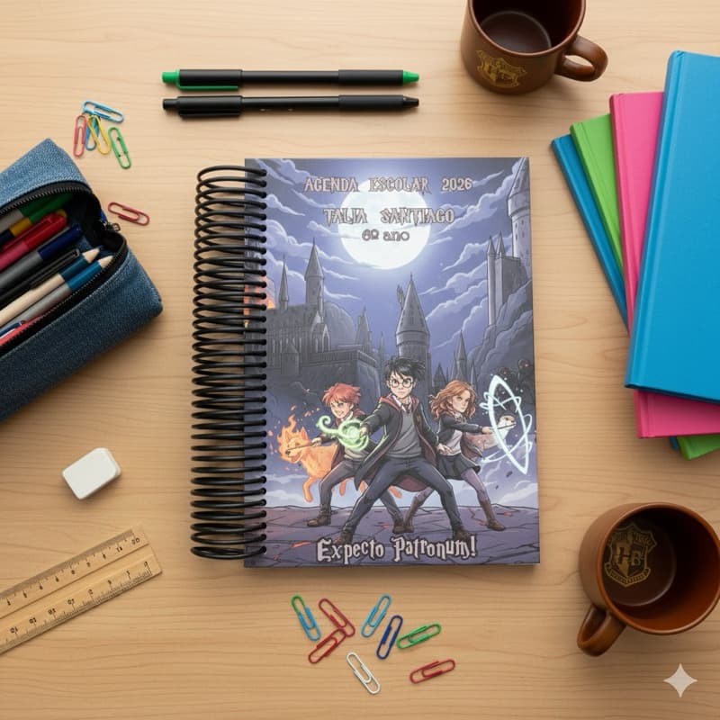 Agenda Escolar 2026 Personalizada A5 | Nome e Tema | Capa Dura | +160 Temas | 1 Dia por Pagina