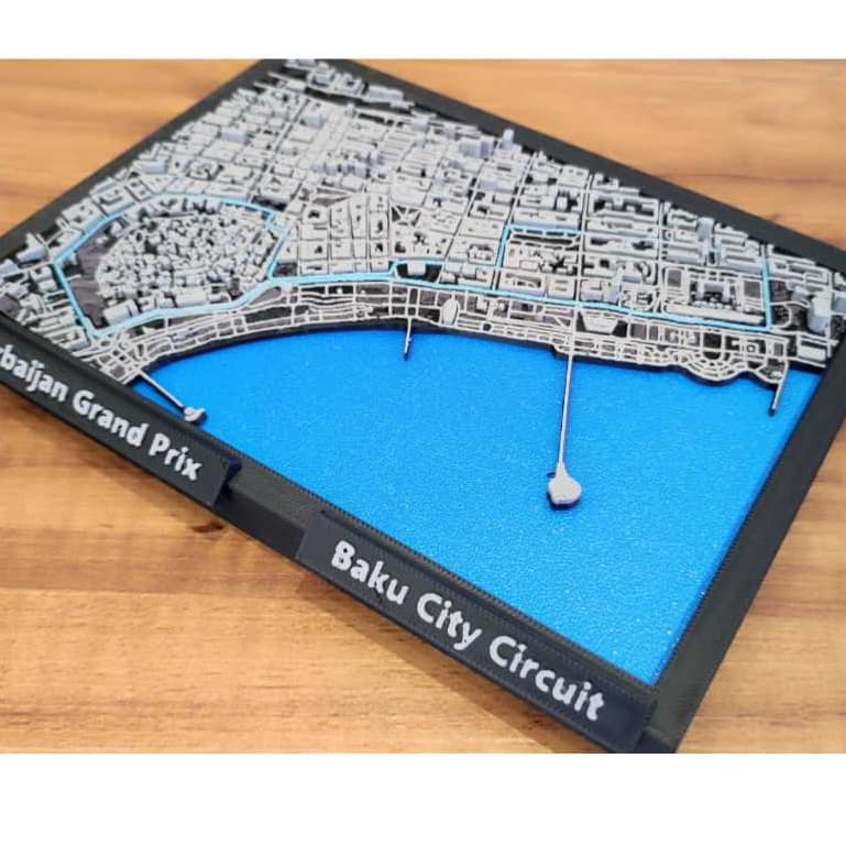 Decorativo Circuito F1 Baku-Azerbaijão 3D | Pista Mapa Urbano em Alto Relevo