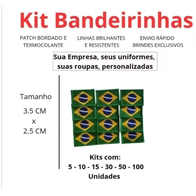 Kit Bandeira Brasil Bordado Varios tamanhos Copa Nacional