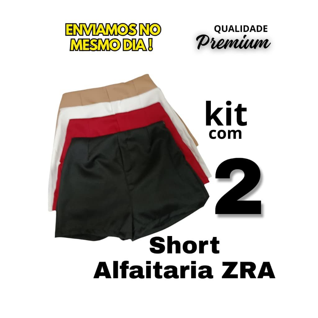 Short Alfaiataria Cintura Alta Feminino Com Zíper Lateral kit com 2 short oferta especial!