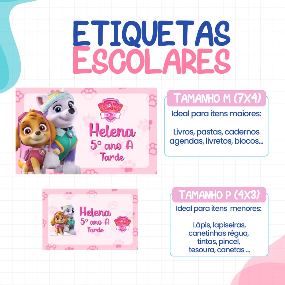 136 ou 188 Etiquetas SKAY PATRULHA CANINA Adesivas Para material Escolar ETIQUETA Personalizadas Escolar Volta as Aulas