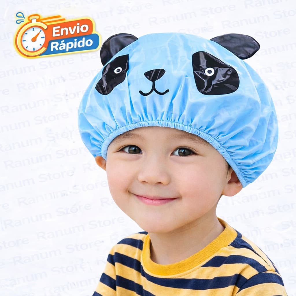Touca de Banho Infantil com Cheirinho | PVC Reutilizável Panda