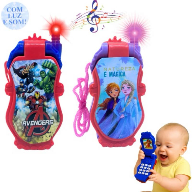 Celular Flip de Brinquedo, Celular Infantil com LUZ e SOM Frozen, Avengers