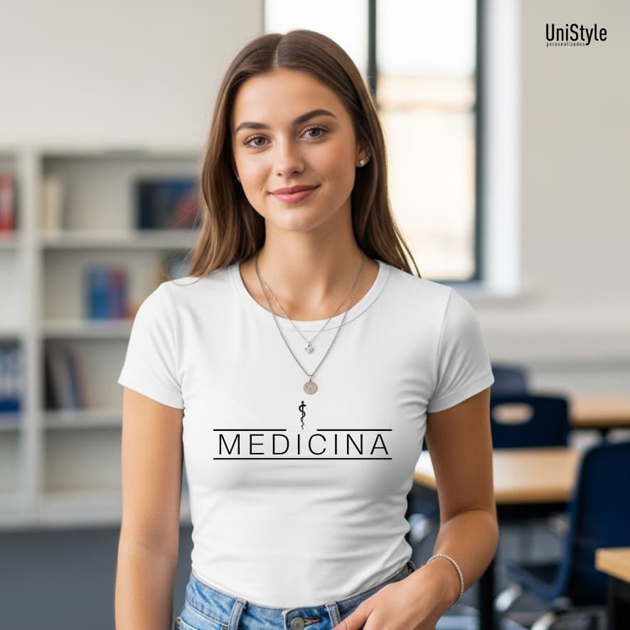 Camisa Unissex Medicina Gola Careca Profissões Emblema em Malha 100% algodão