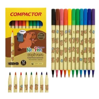 Canetinha Hidrocor Compactor Neo Pen Capivara 12 Cores Super Lavável - Com Cheirinho / Material Escolar