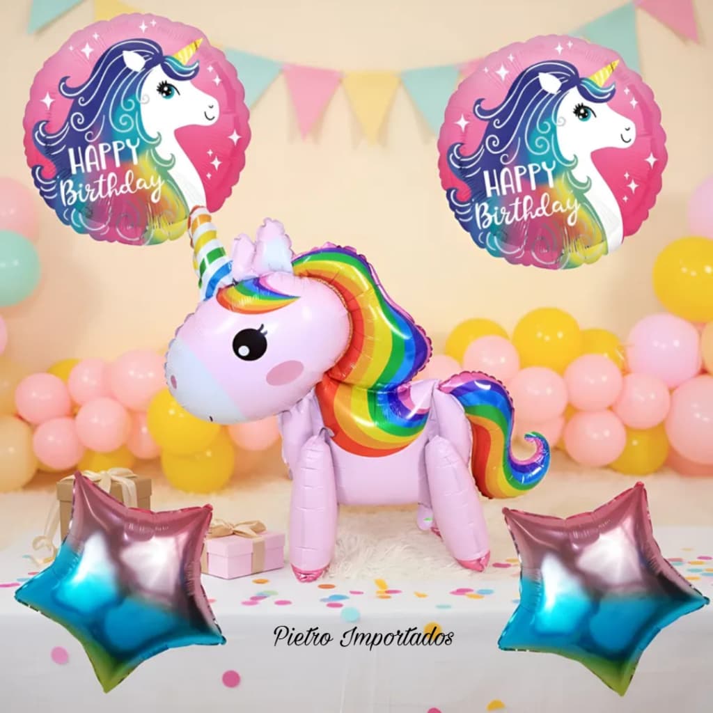 Kit balões unicórnio 5 peças festa aniversario Feito de material foil