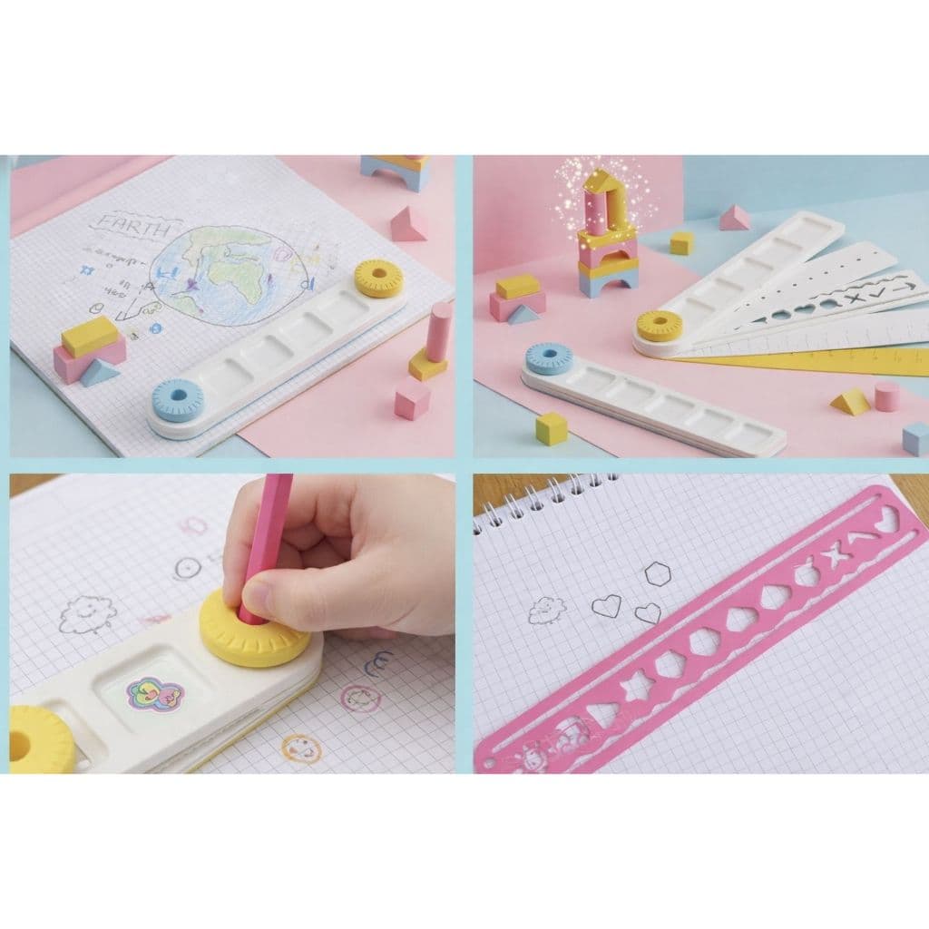 Régua Multifuncional Infantil 5 em 1 – Desenho, Medidas, Moldes Geométricos e Criatividade Escolar