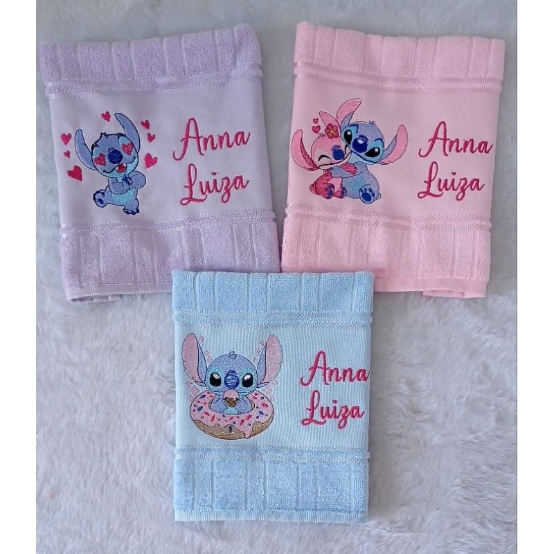 Toalhinhas de boca bordada stitch para escola e creche 1, 2 ou 3 unidade.