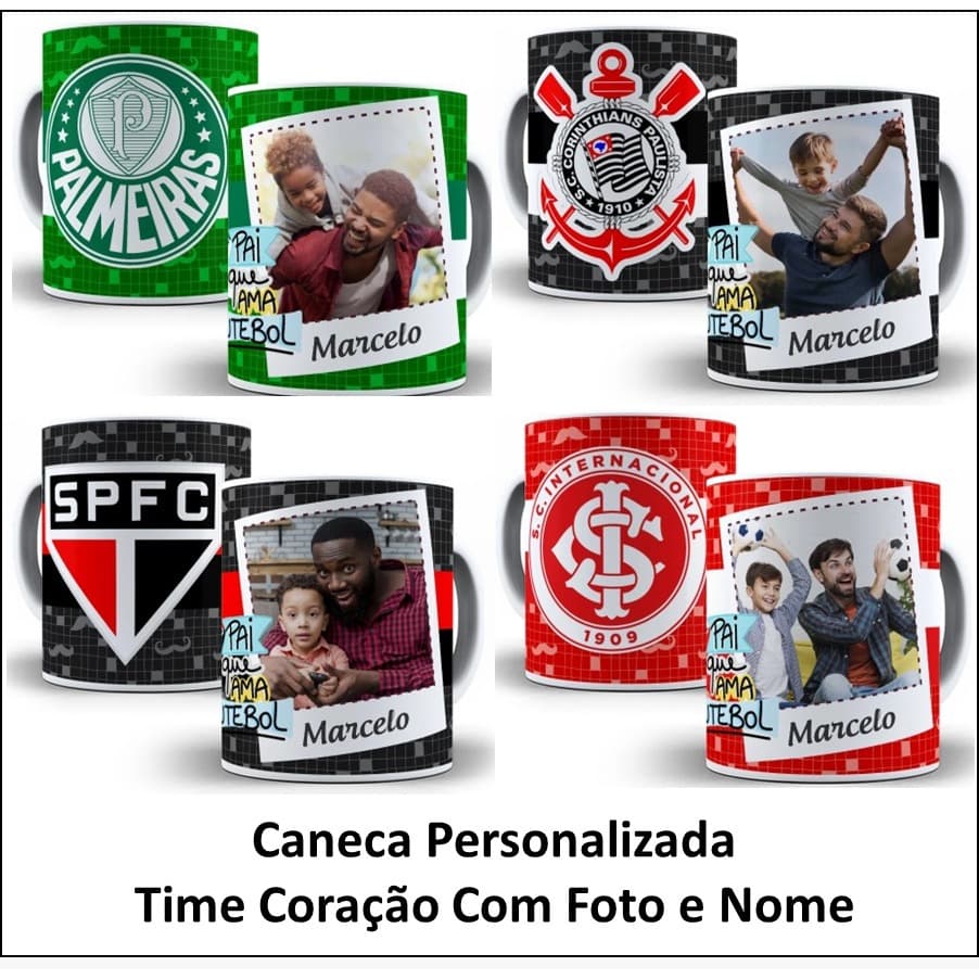 Caneca Xícara Personalizada Porcelana Cerâmica Uso Exclusivo Time Coração Paixão Futebol Foto Nome