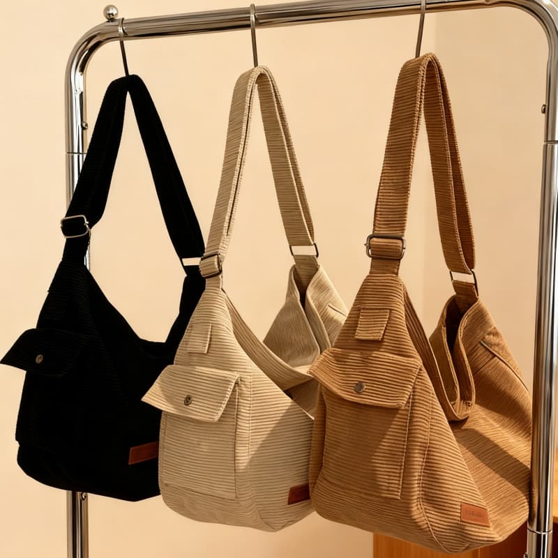 Bolsa Feminia Ombro Tiracolo Tecido Cotelê  Casual Trabalho Passeio
