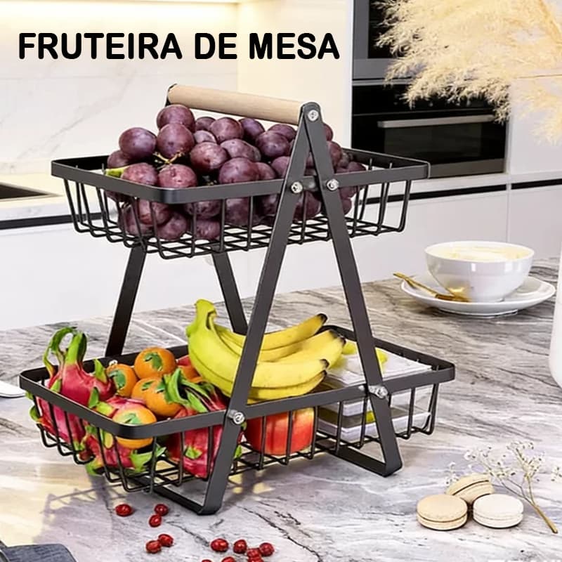 Fruteira de Mesa de Cesta 2 Andares Multiuso Cesta Organizador de Frutas e Legumes para Cozinha Premium