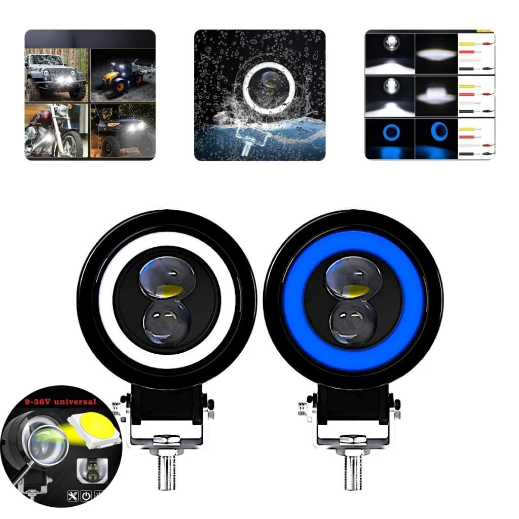 Par Farol De Milha Led 3 Polegadas 15000 Lumens Angel Eye Estrobo Auxiliar Moto Carro 100W