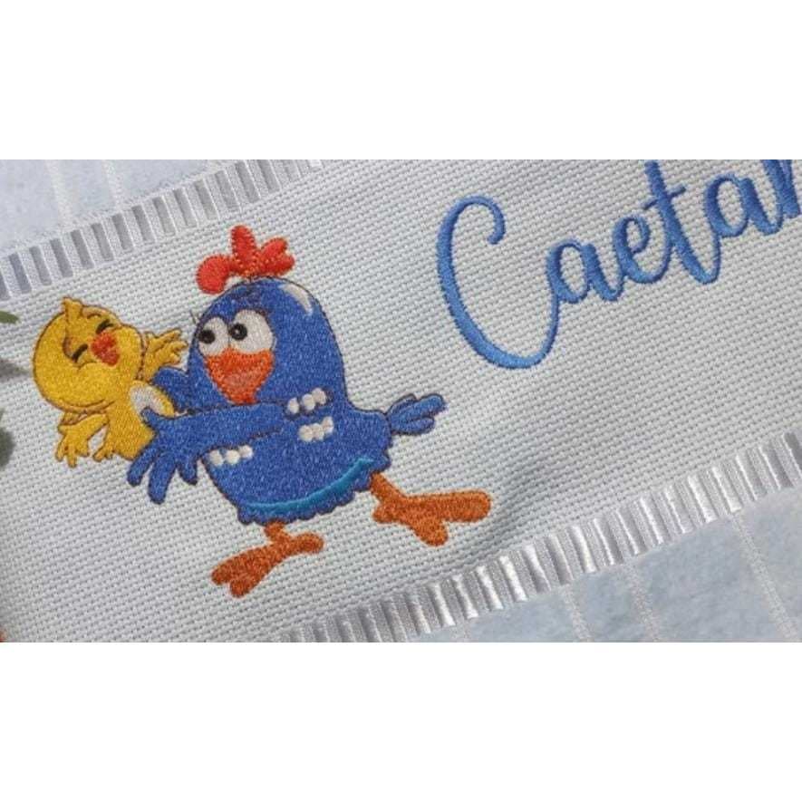 Toalha de Lavabo Bordada Personalizada - Galinha Pintadinha e Pintinho Amarelinho