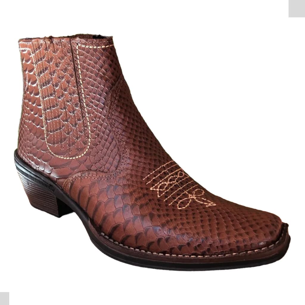 Bota Country Texana Marrom Anaconda Botina Solado Borracha Costurado Botinha Macia Confortavel 3331