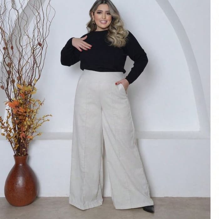 calça plus size preto grande de linho plus size modelo casual calça comprida plus size calça 2026