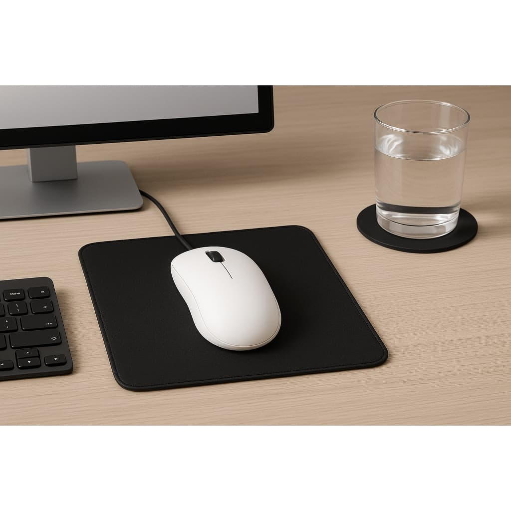 Mouse Pad em Couro Ecologico Emborrachado 23x18 + Porta-Copos Brinde | Antiderrapante | Escritório e Gamer