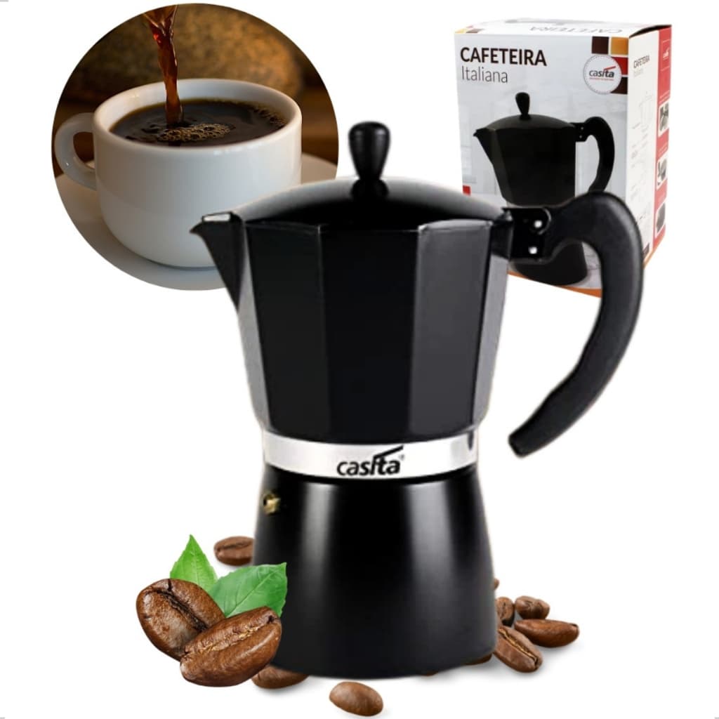 Cafeteira Italiana Moka Casita Preta 450ml 9 Xícaras Alumínio
