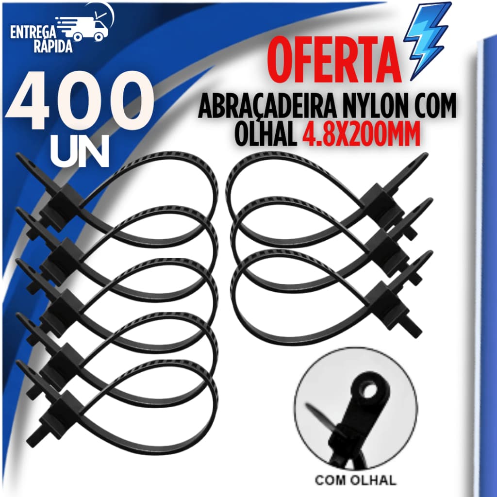 400 UN Abraçadeiras Nylon Enforca Gato Preta 4,8x200mm Com Olhal Plásticas Presilhas Cintas durabilidade Premium