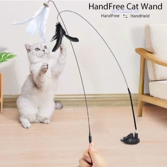 Brinquedo Varinha Gato Pena Com Ventosa Fixa No Chao