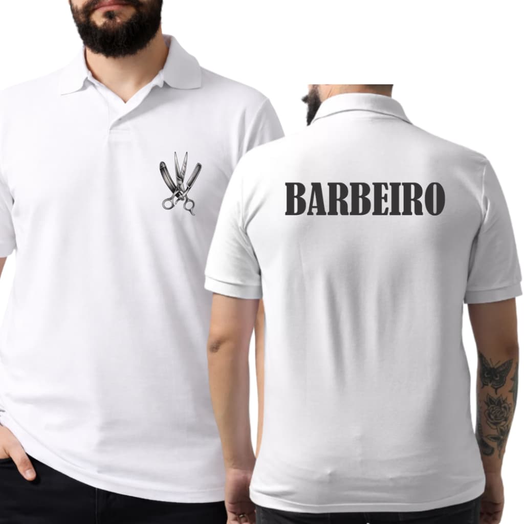 Camiseta/Camisa Gola Polo Masculina Estampada Barbeiro Uniforme Para Barbearia