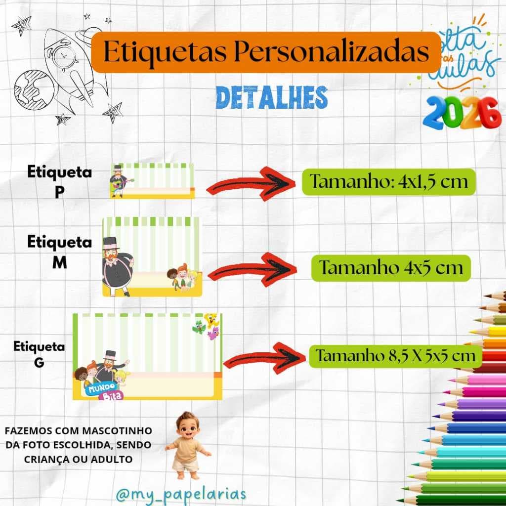 ✨ Etiquetas Escolares Personalizadas - Material Escolar, Etiquetas Adesivas, Identificação - Papelaria Personalizada