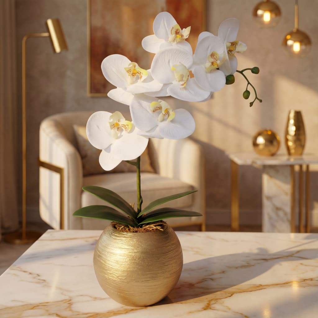 Arranjo Orquídea Siliconada Toque Aparência Reais Vaso Redondo