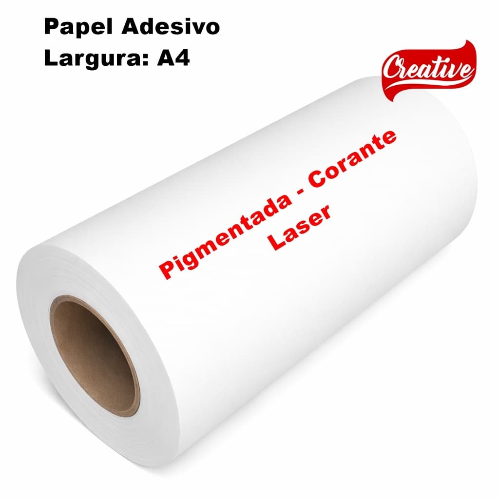 Papel Adesivo Offset A4 210 MM Bobina - Tubete 3" Tinta Pigmentada, Corante e Laser