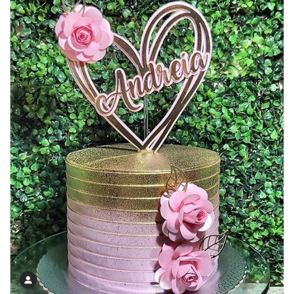 Topo/topper  de bolo flores rosa/rosé personalizado