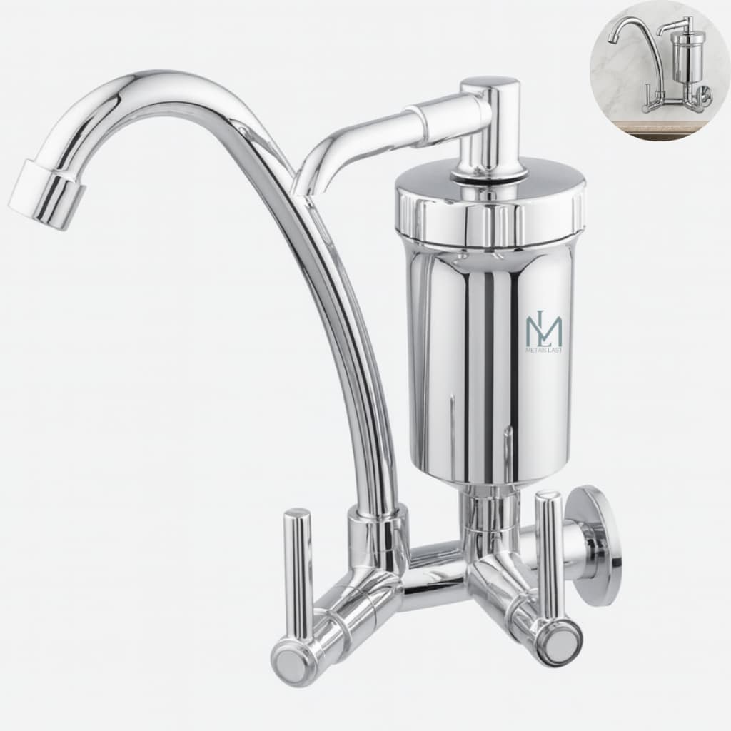 Torneira Filtro de Parede Cozinha Bica móvel Cromada 1/4 de volta Luxo