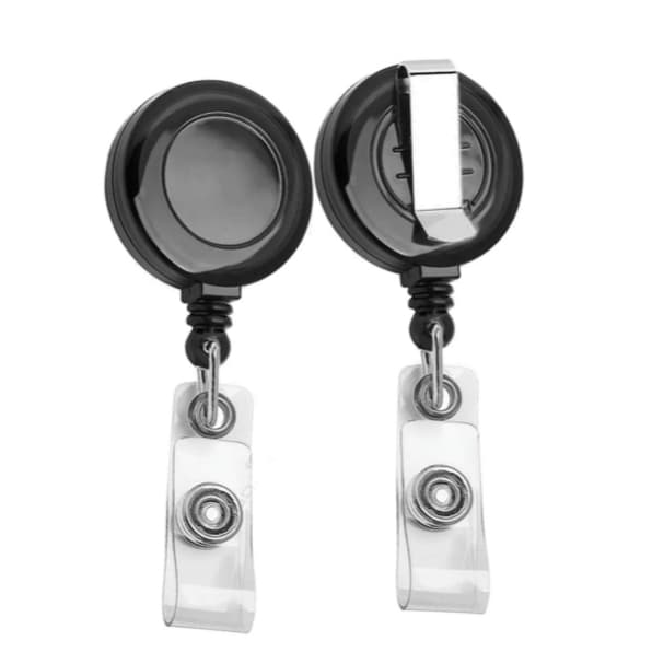 Kit 25 Porta Crachá Retrátil Roller Clip - Preto