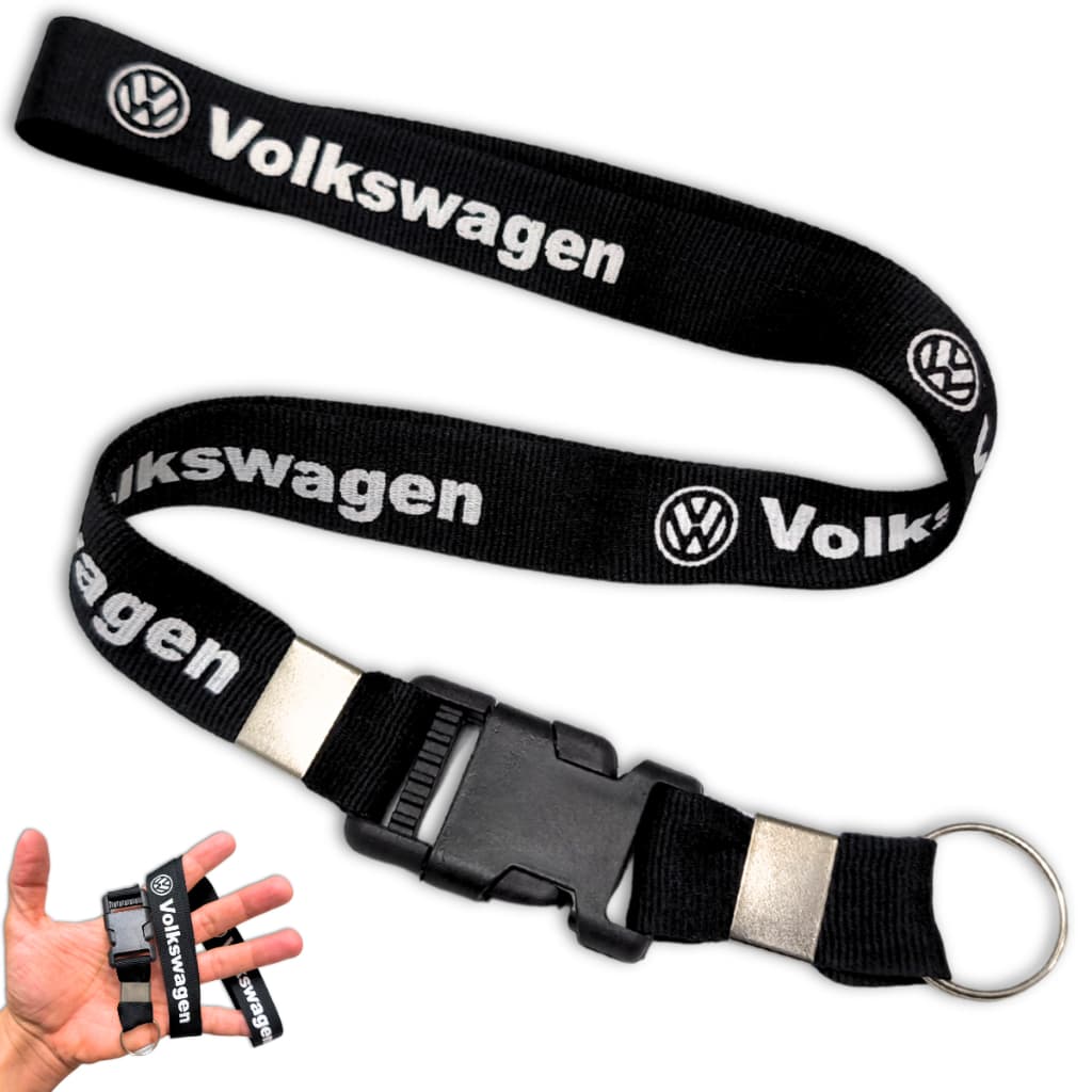 Kit 8 Chaveiros Volkswagen Cordão Porta Crachá Automotivo Carro Tirante Pescoço Engate - Preto com Branco