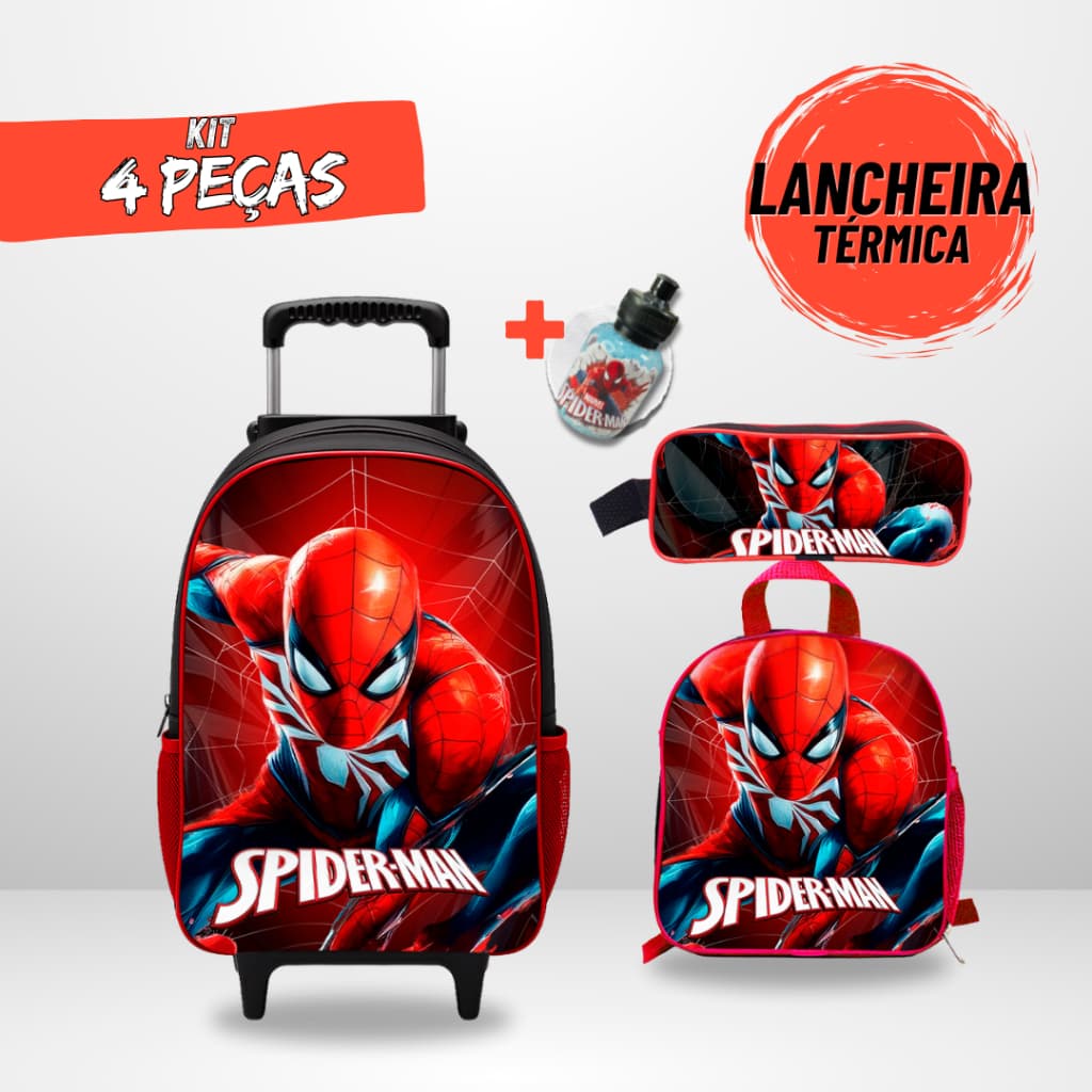 Kit Mochila Escolar Homem Aranha + Lancheira Térmica + Estojo