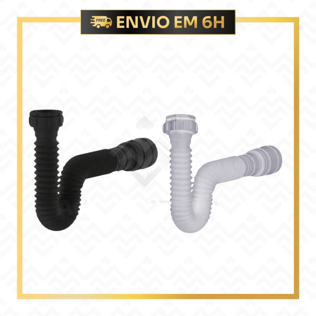 Sifão Sanfonado Flex Universal Ralo Pia Tanque Lavatório ABS Preto Branco