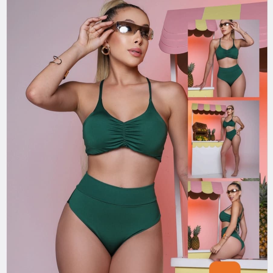 Biquíni Feminino Cintura Alta Lara Conjunto Top Bojo Removível Cós Alto Moda Praia Verão Piscina Secagem Rápida