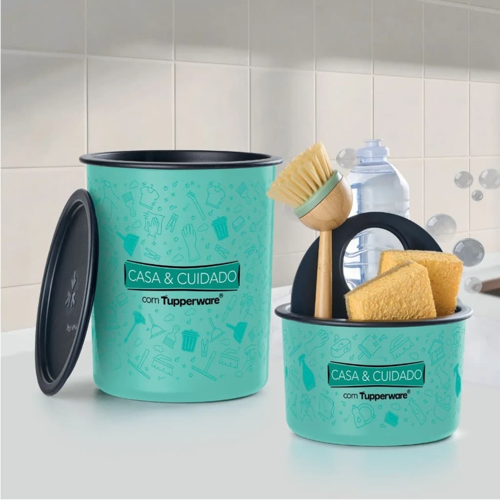 Tupperware kit porta detergente + lixinho casa e cuidado